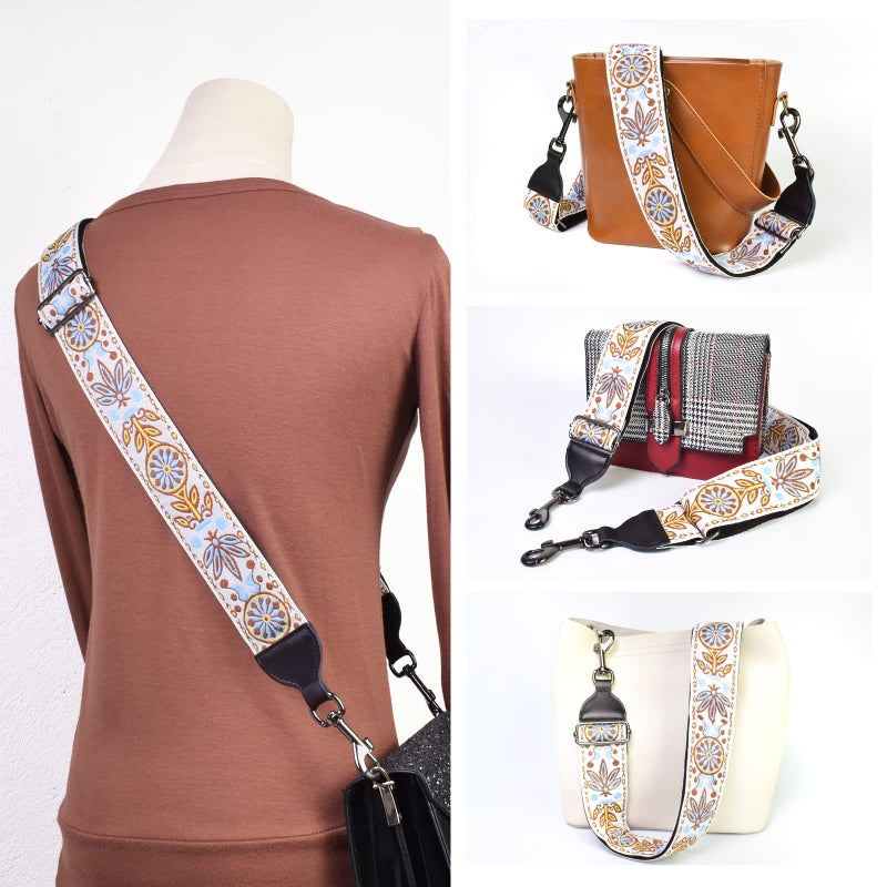 CLOUDMUSIC Banjo Strap Guitar Strap For Handbag Purse Jacquard Woven With Leather Ends And Metal Clips(Vintage Patten In White) - Image 5